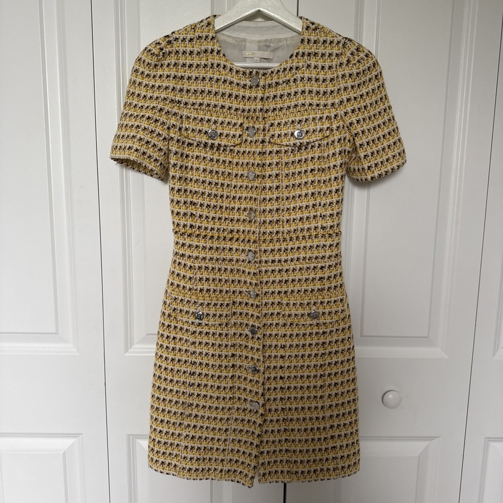 Maje Rill Jaune Yellow Tweed Dress Sz 34/XS Parisian Chic Luxury